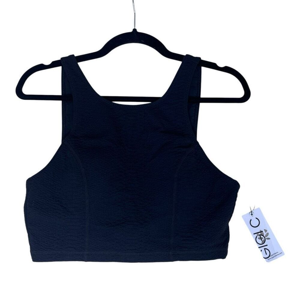 NEW GIGI C Textured Black Sports Bra XL Scrunch Front Longline Athletic Crop Top